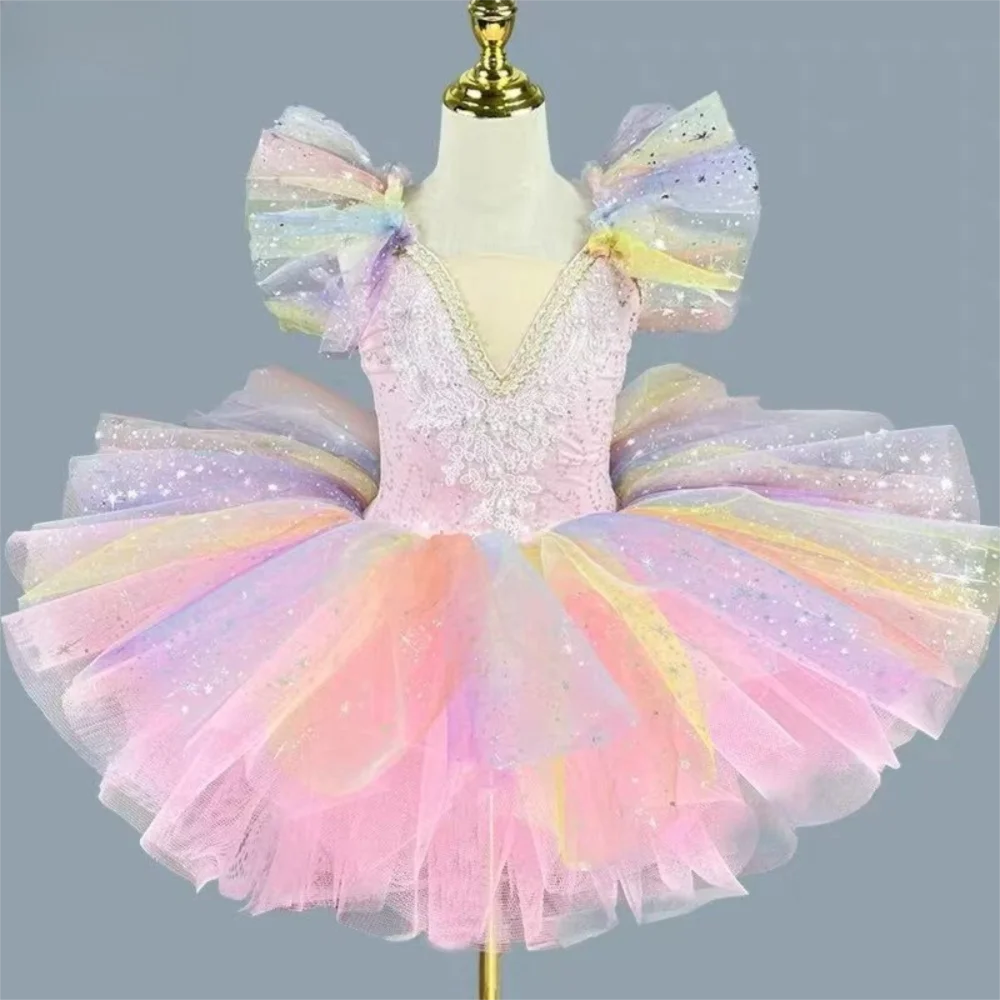 Sequin Kids Ballet Tutu Dress – Rainbow Party Performance Kids Ballet Dress Nixie