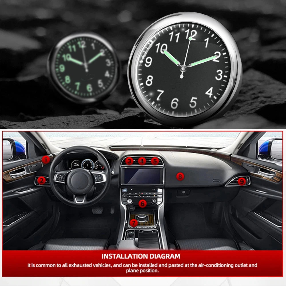 Mini Luminous Quartz Car Dashboard Clock – Stick-On Design Car Dashboard Clock Nixie