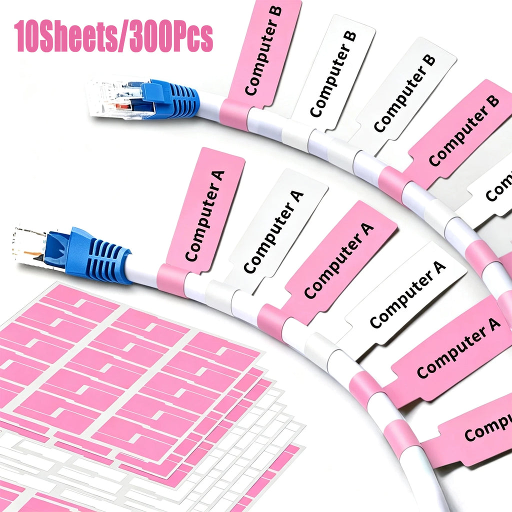 300Pcs Waterproof Self-Adhesive Cable Labels – 10 Sheets