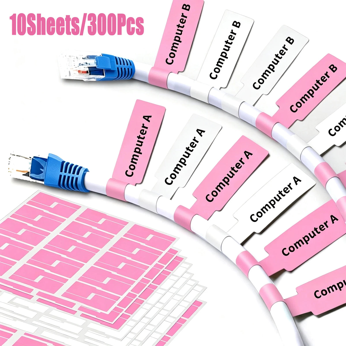 300Pcs Waterproof Self-Adhesive Cable Labels – 10 Sheets
