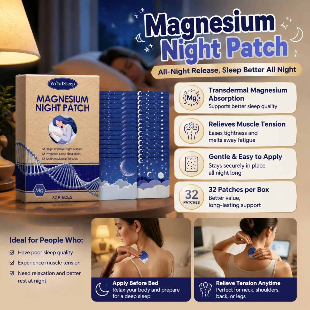 Magnesium Sleep Patches – Relaxation & Calm Mood Night Rest Sleep Wellness Patch Nixie