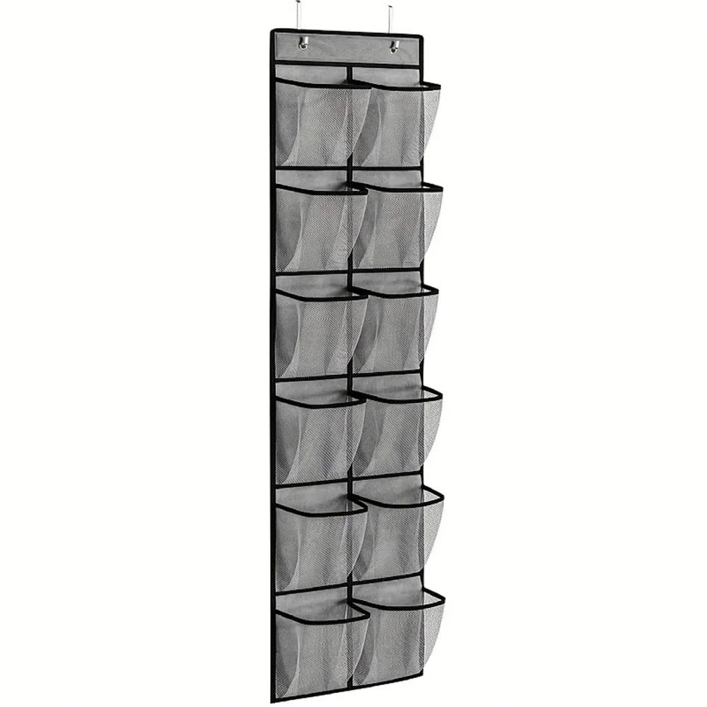 12-Pocket Door Hanging Shoe Organizer with Mesh Pockets Door Shoe Organizer Nixie gray