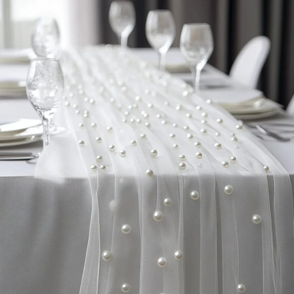 Pearl Tulle Sheer Table Runner 0.75×3M – Wedding & Party Décor Tulle Table Runner Nixie