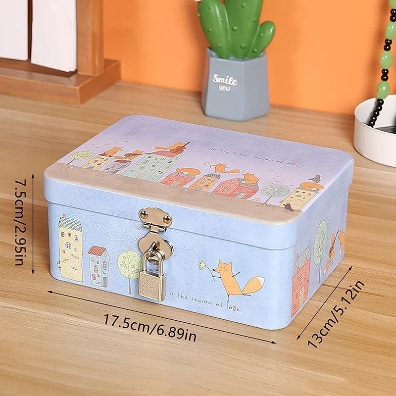 Vintage Tinplate Storage Box with Lock & Keys – Large Capacity
