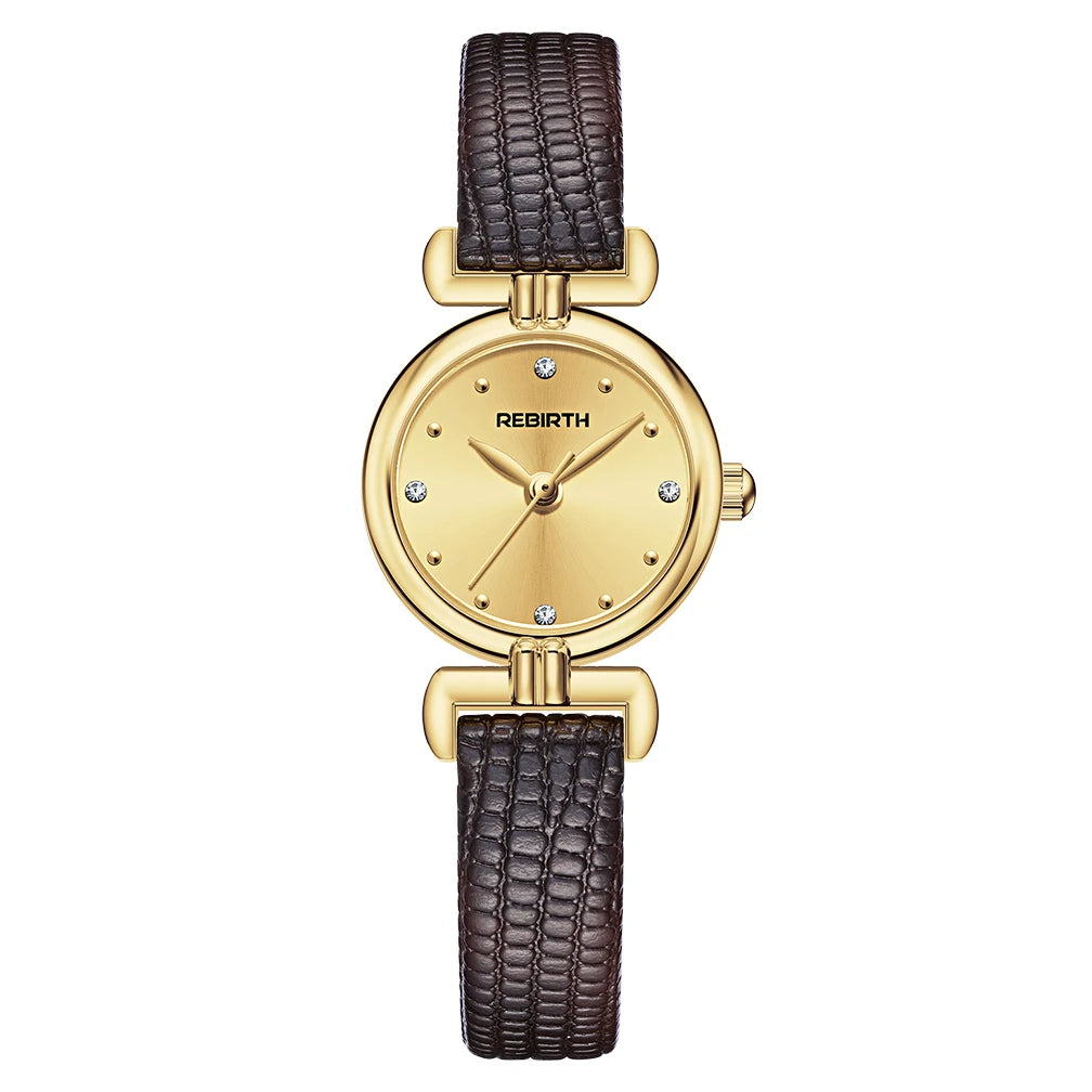 REBIRTH Retro Quartz Watch – Leather Band, Minimalist Dial Quartz Watch Nixie Gold