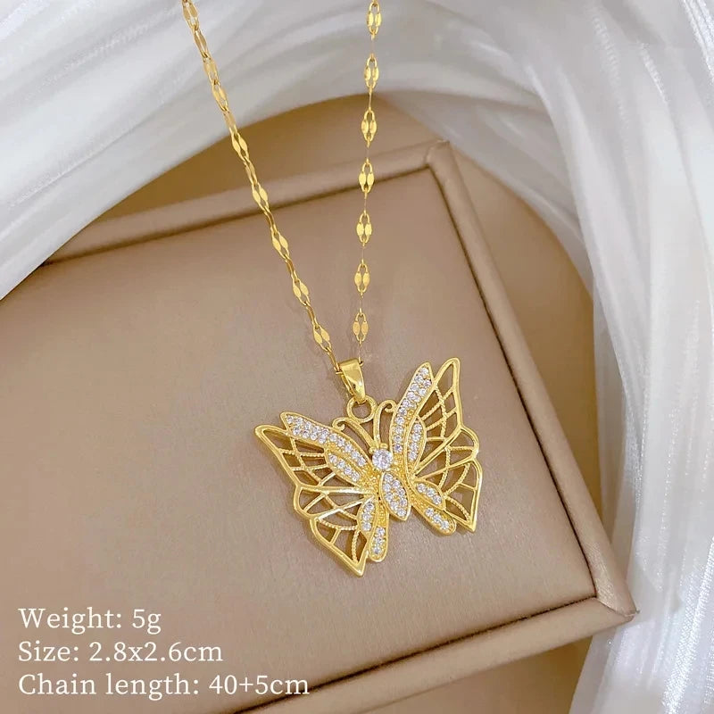 Butterfly Pendant Necklace Gold Plated Stainless Steel Women Pendant Necklace Nixie XL2606-434