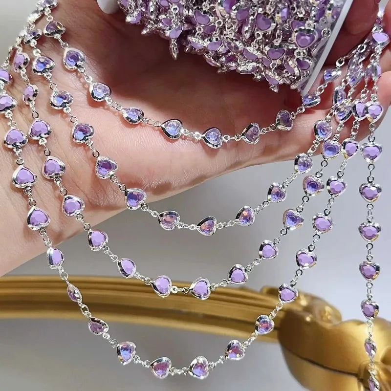 Purple Crystal Heart Bead Copper Chain 1M – DIY Jewelry Making DIY Jewelry Chain Nixie