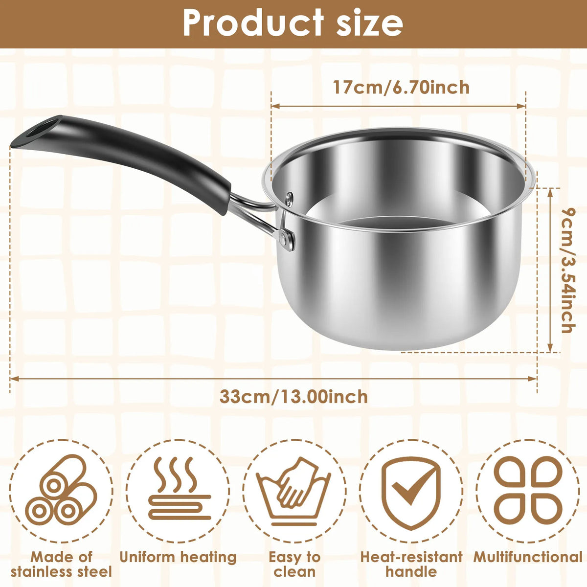 Stainless Steel Saucepan 17cm with Glass Lid – Milk & Sauce Pot Stainless Steel Saucepan Nixie