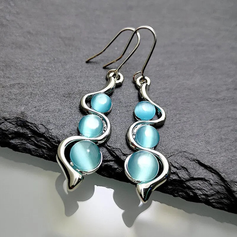 2pcs White Gold Plated Cat Eye Stone Drop Earrings for Women Drop Earrings Nixie