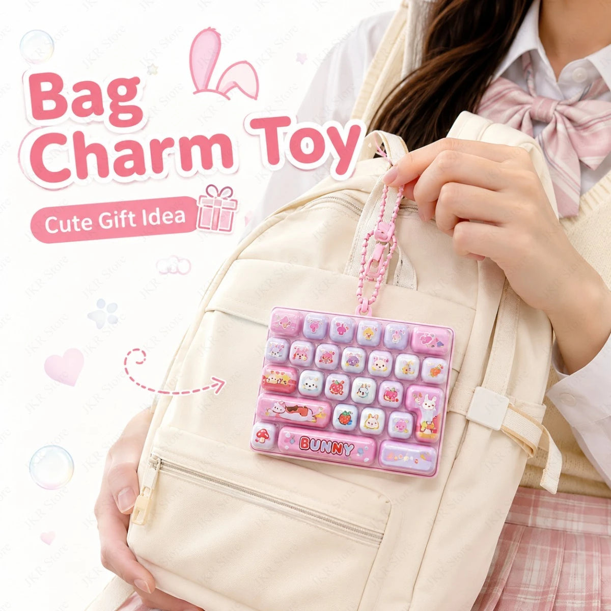 Cartoon Keyboard Keycap Clicker Fidget Keychain – 26 Buttons