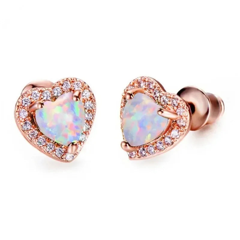 Heart Opal & Crystal Dangle Earrings – Hypoallergenic
