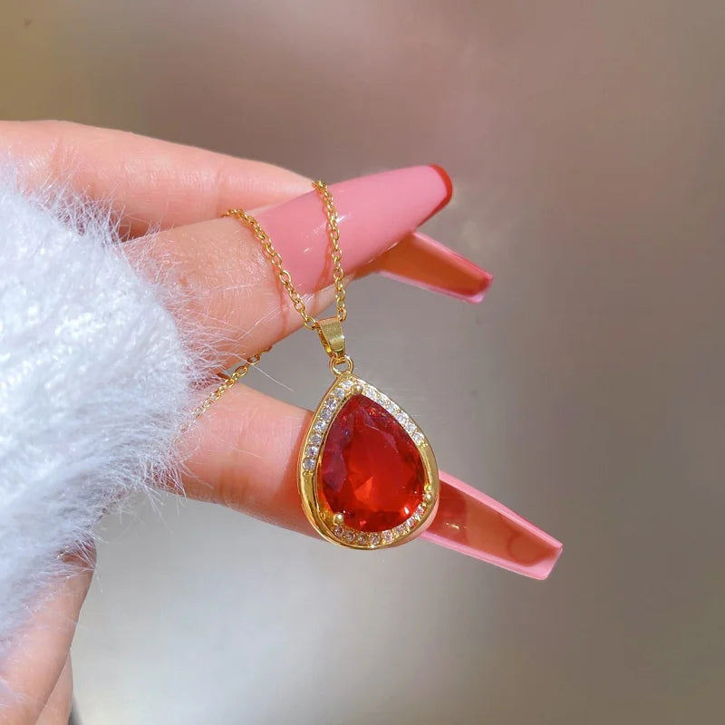 Gold Waterdrop Pendant Necklace – Stainless Steel Clavicle Chain Pendant Necklace Nixie