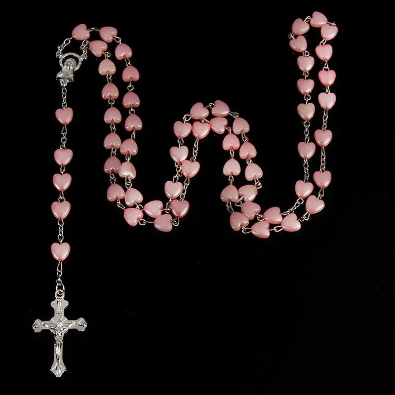 White Gold-Plated Cross & Heart Beaded Necklace | Nixie Beaded Necklace Nixie StyleA