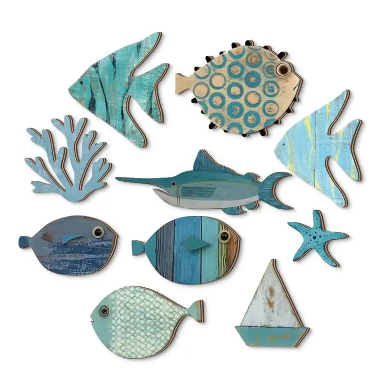 10-Piece Wooden Fish Wall Decor – Nautical Coastal Beach Art Wall Art Decor Nixie