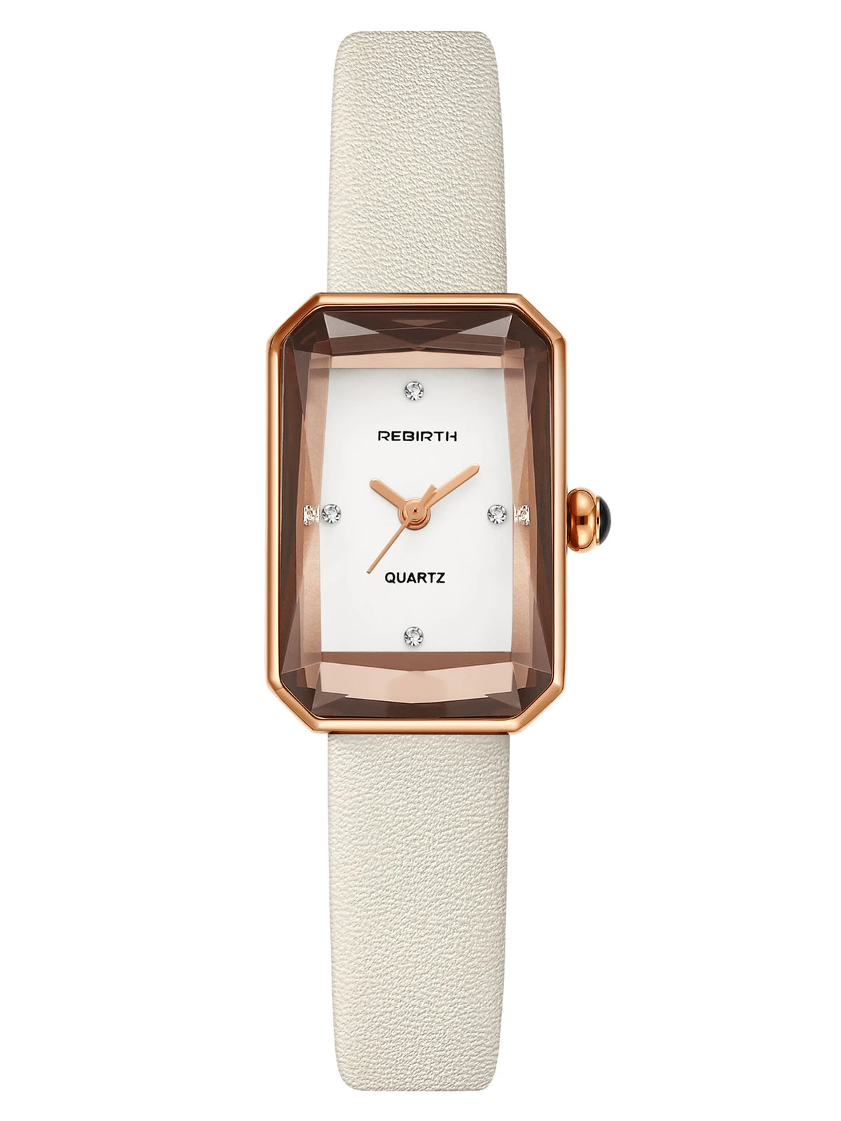 REBIRTH Retro Quartz Watch – Leather Band, Rectangle Dial Quartz Wristwatch Nixie WHITE
