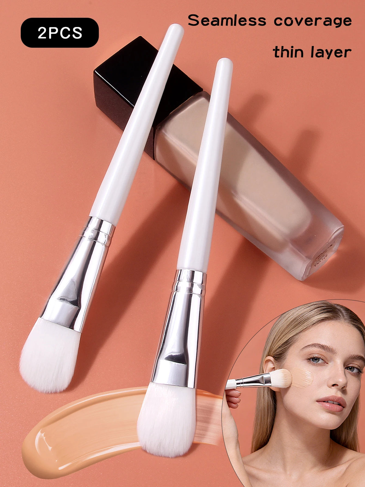 2PCS Soft Bristle Foundation Brushes – Streak-Free Face Brush Set Makeup Brush Set Nixie