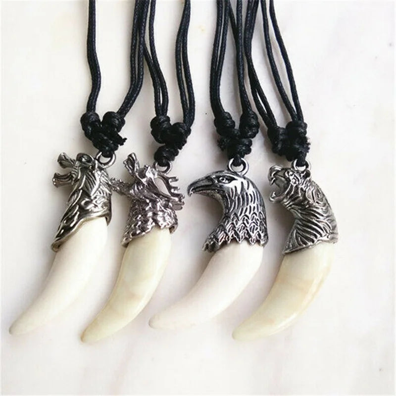 4Pcs Punk Fang Amulet Necklace Set – Eagle Wolf Leopard Pendants Pendant Necklace Set Nixie