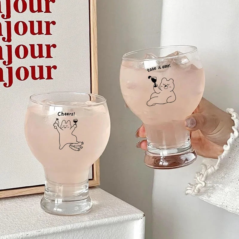 Cartoon High-Footed Glass Cup 420ml – Beer & Juice Glasses Decorative Glass Cup Nixie