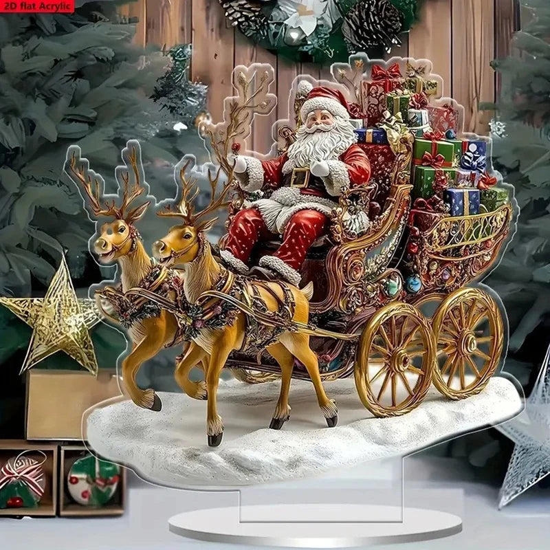 Christmas Santa Sleigh Reindeer Acrylic Tabletop Ornament