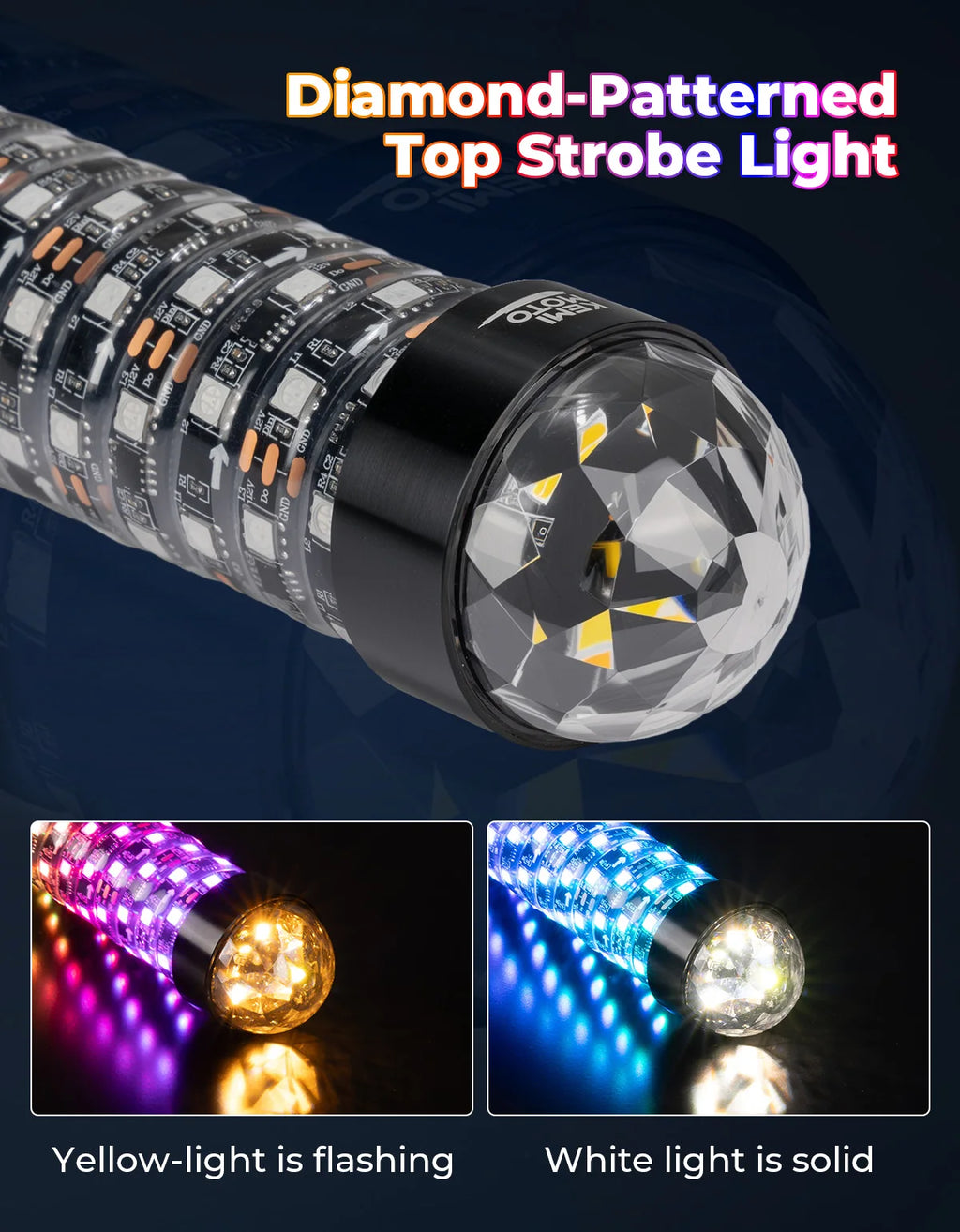 KEMIMOTO RGB Fat Whip Lights App & Remote – ATV UTV RZR Offroad LED Whip Lights Nixie