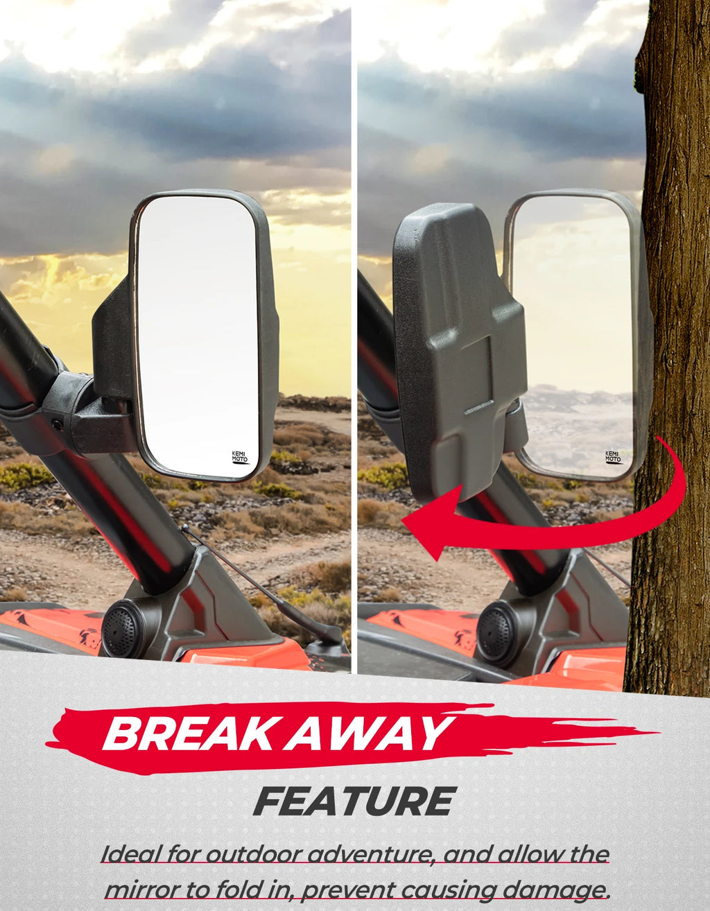 UTV Side Mirrors Clamp-On 1.75"–2" Roll Cage | Polaris RZR Can-Am UTV Side Mirrors Nixie