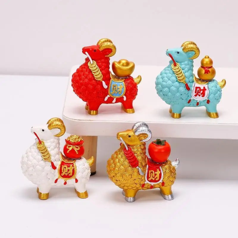 Feng Shui Golden Goat Statue Chinese Zodiac Wealth Figurine