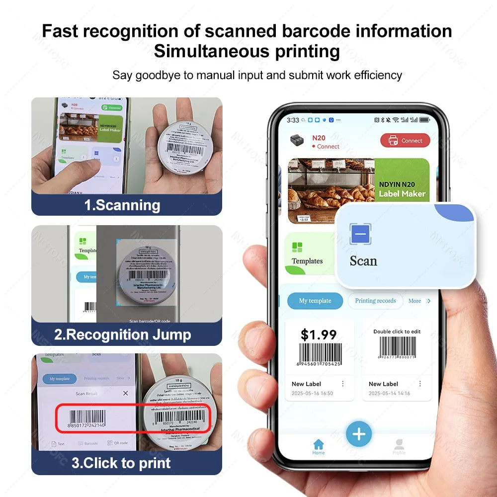 INSTOFC Pocket Bluetooth Thermal Label Printer – Inkless 2"