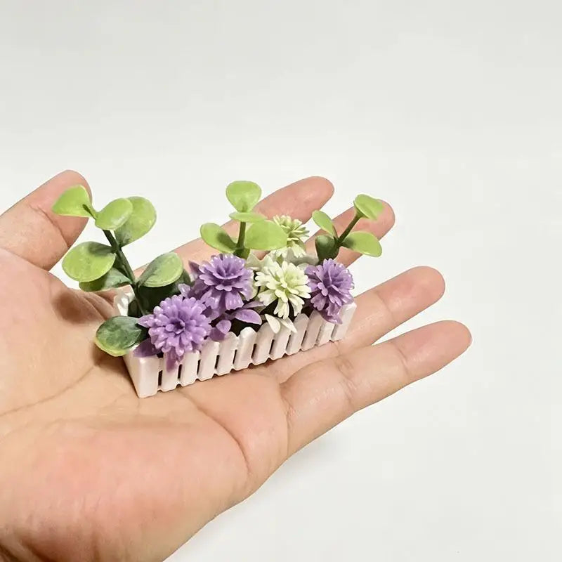 Mini Artificial Potted Flower with Fence – Dollhouse Miniature Dollhouse Miniature Prop Nixie