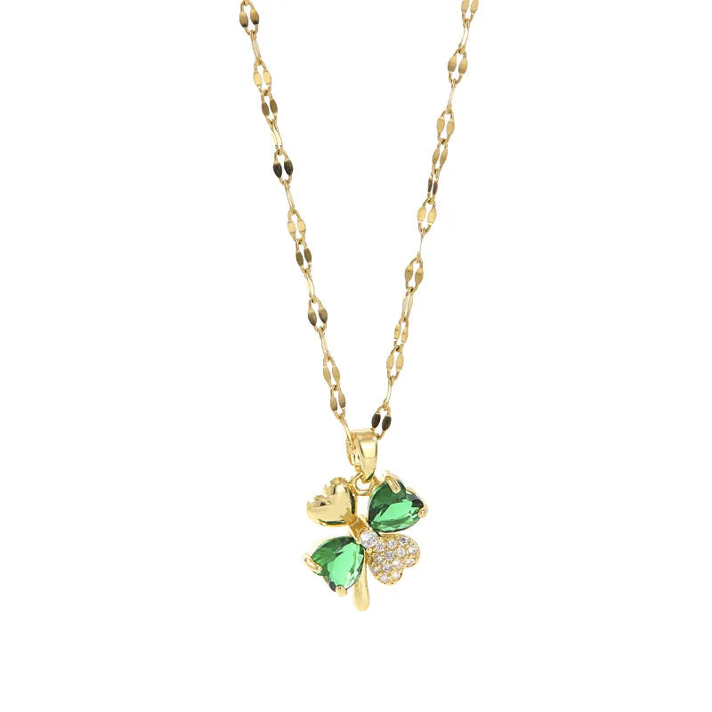 Green Gemstone Heart Petal Copper Pendant Necklace | Women Pendant Necklace Nixie