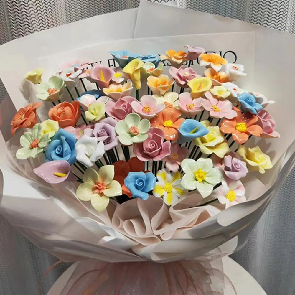 Handmade Ceramic Artificial Rose Flower with Stem | Vase Decor