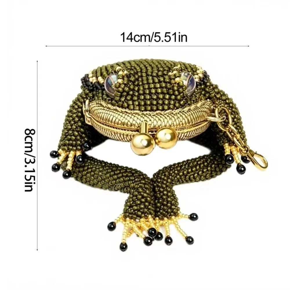 3D Beaded Frog Coin Purse Keychain – Cute Kiss Lock Mini Pouch Coin Purse Keychain Nixie 1pc