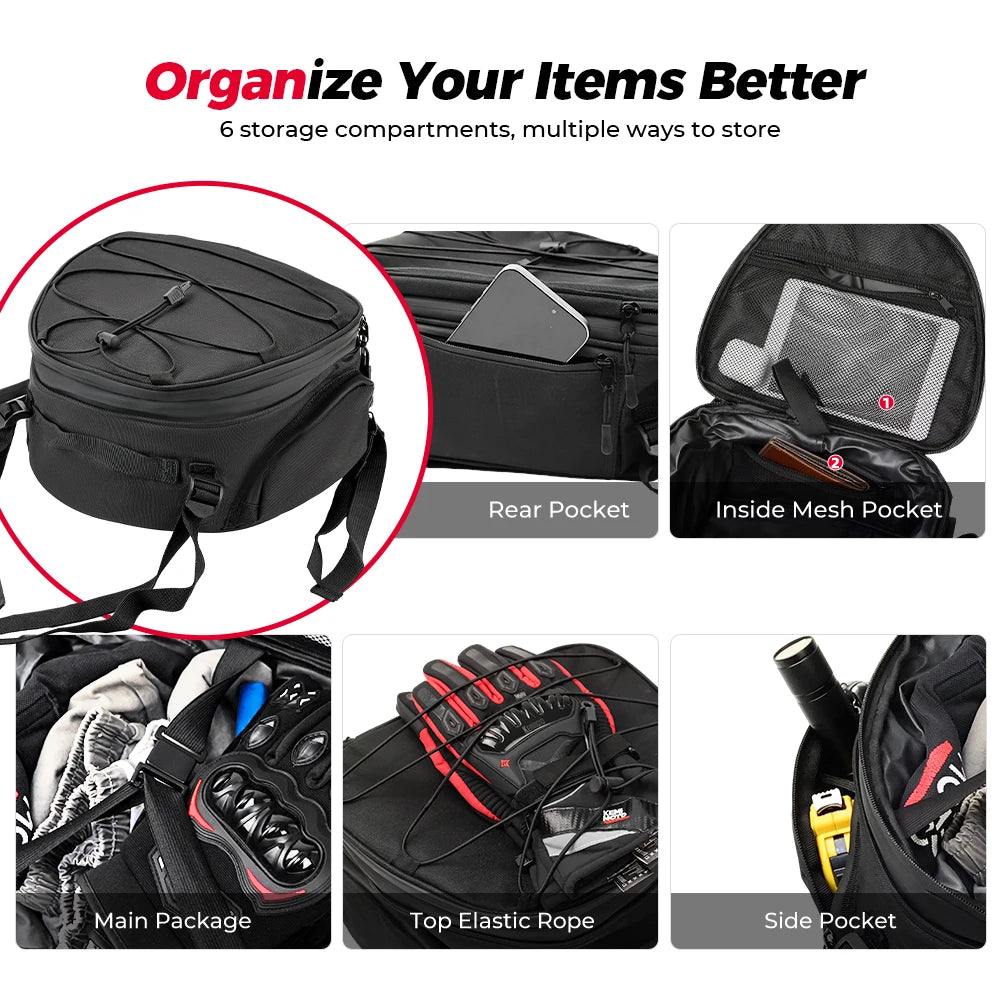 KEMIMOTO Motorcycle Tail Bag – Waterproof Expandable Rear Bag Motorcycle Tail Bag Nixie