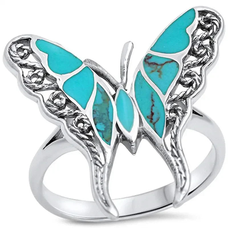 Butterfly Turquoise Cocktail Ring – Vintage Zinc Alloy Sizes 6–10 Cocktail Ring Nixie