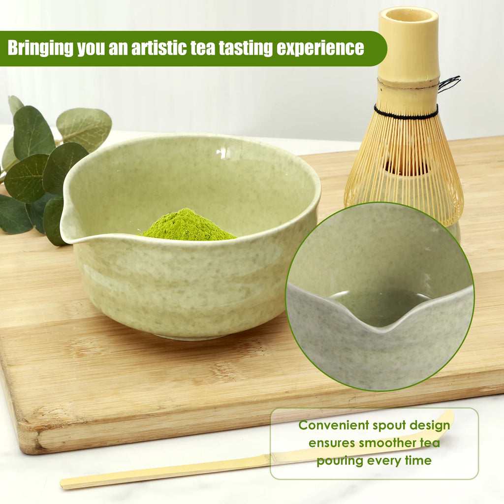 4-Piece Japanese Matcha Set – Ceramic Bowl & Bamboo Whisk Matcha Tea Set Nixie