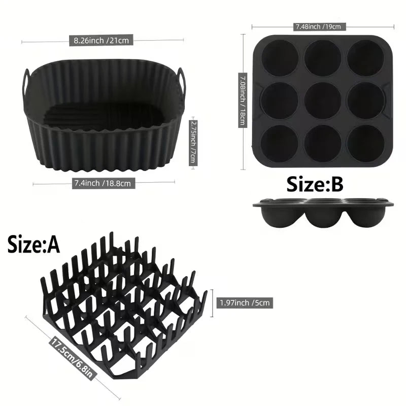 3-Piece Air Fryer Silicone Set – Liner, Bacon Rack & Muffin Tray Air Fryer Accessories Nixie