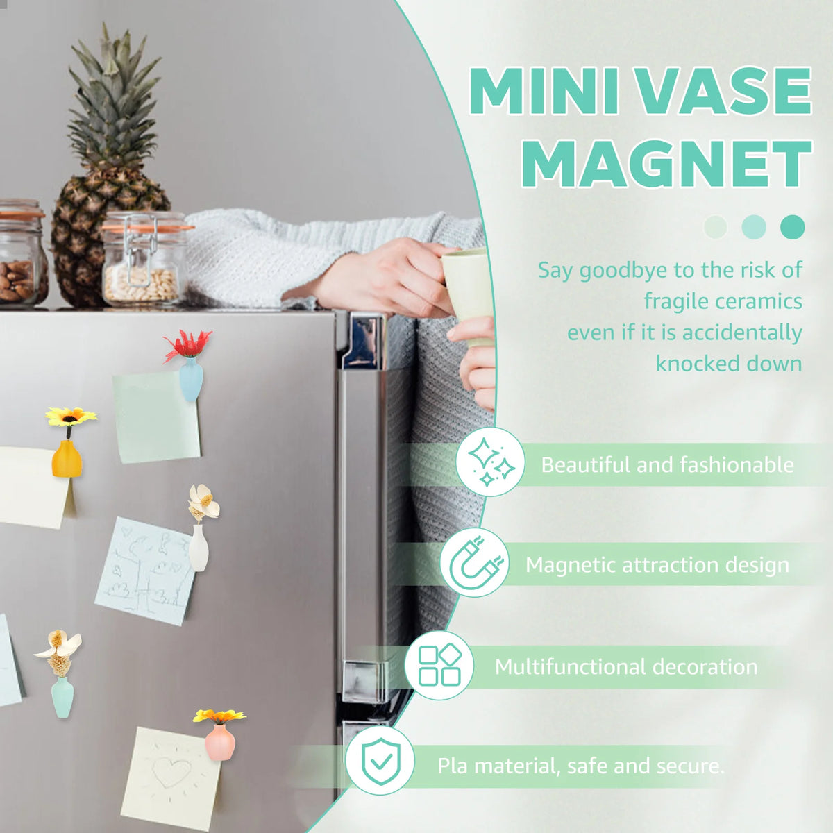 5Pcs 3D Printed Mini Vase Fridge Magnets – Cute Pastel Set