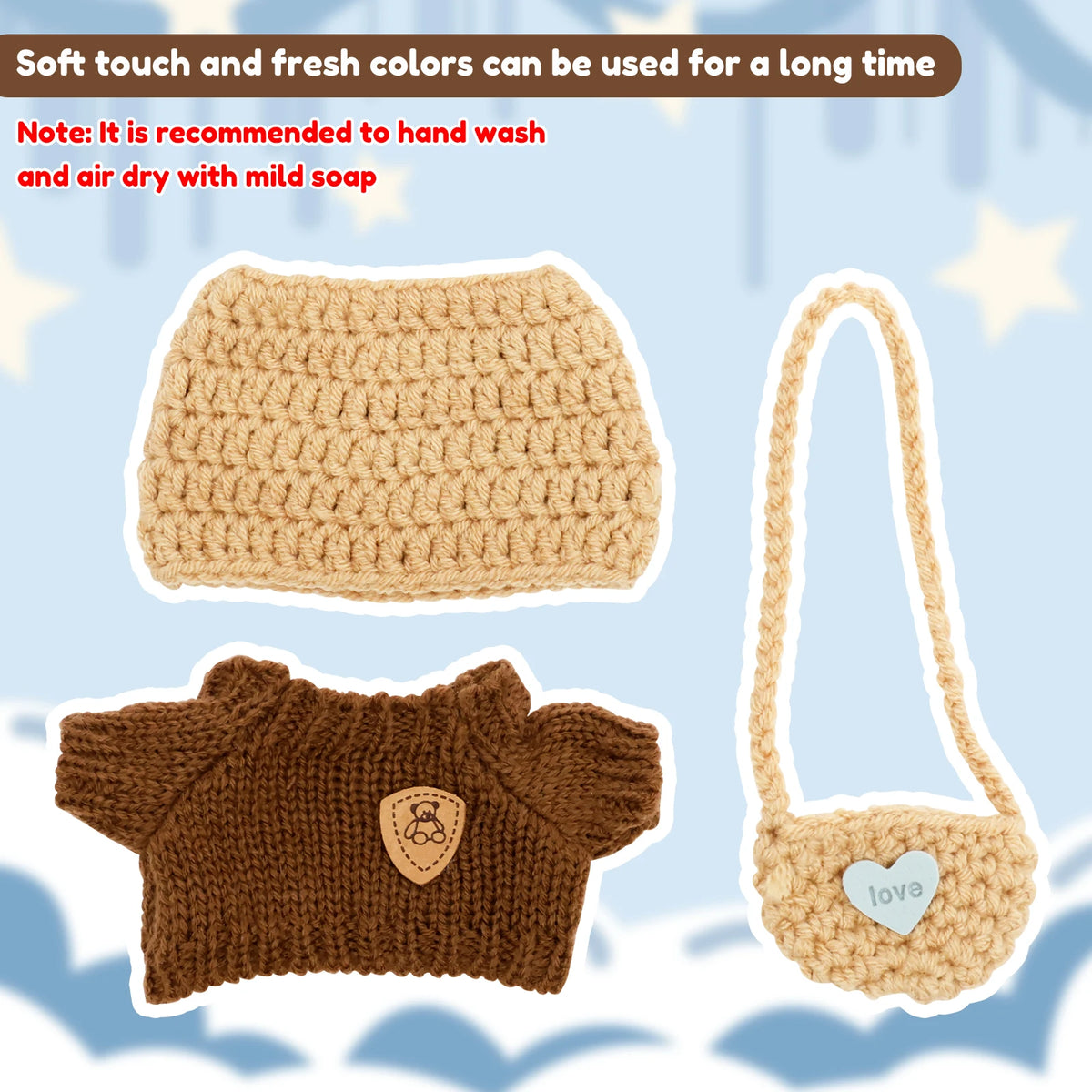 Crochet Doll Clothes Set – Hat, Sweater & Bag for 6" Dolls Doll Clothing Set Nixie