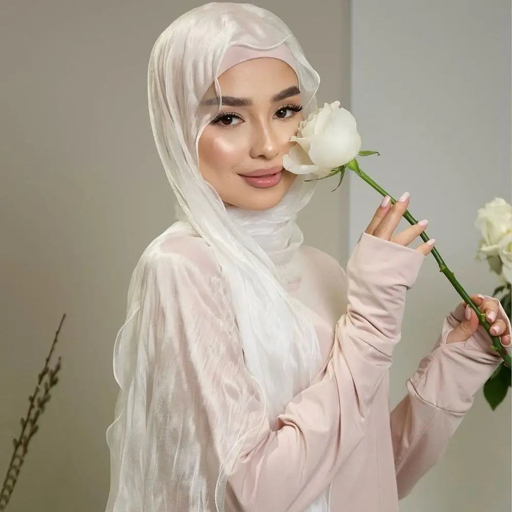 Solid Color Chiffon Scarf Ruffled Shawl & Head Wrap