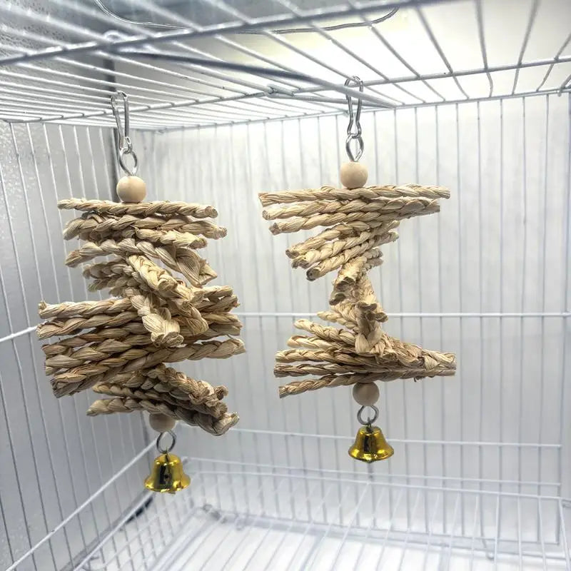 Parrot Chew Toy – Natural Corn Husk Braided Bell Bird Toy Bird Chew Toy Nixie