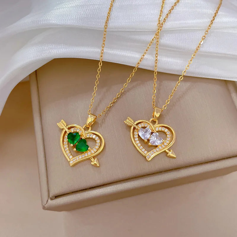Arrow Heart Zircon Pendant Necklace – Gold Plated for Women Pendant Necklace Nixie