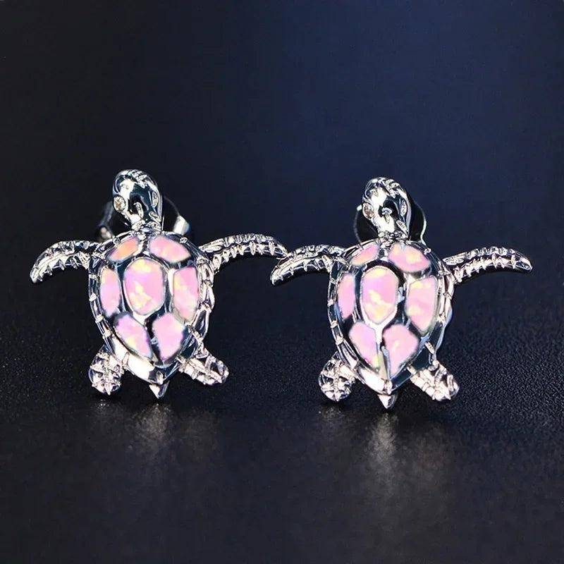 Sea Turtle Pink Simulated Opal Dangle Drop Earrings Dangle Drop Earrings Nixie
