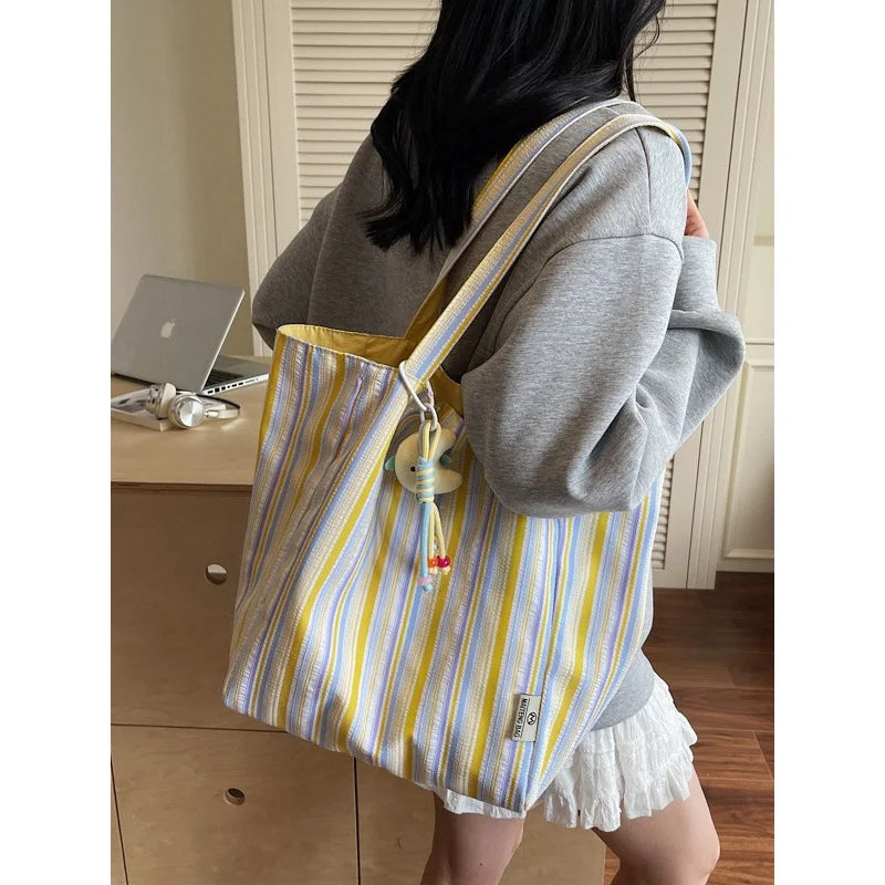 Striped Canvas Tote Bag – Large Capacity Shoulder Bag Canvas Tote Bag Nixie