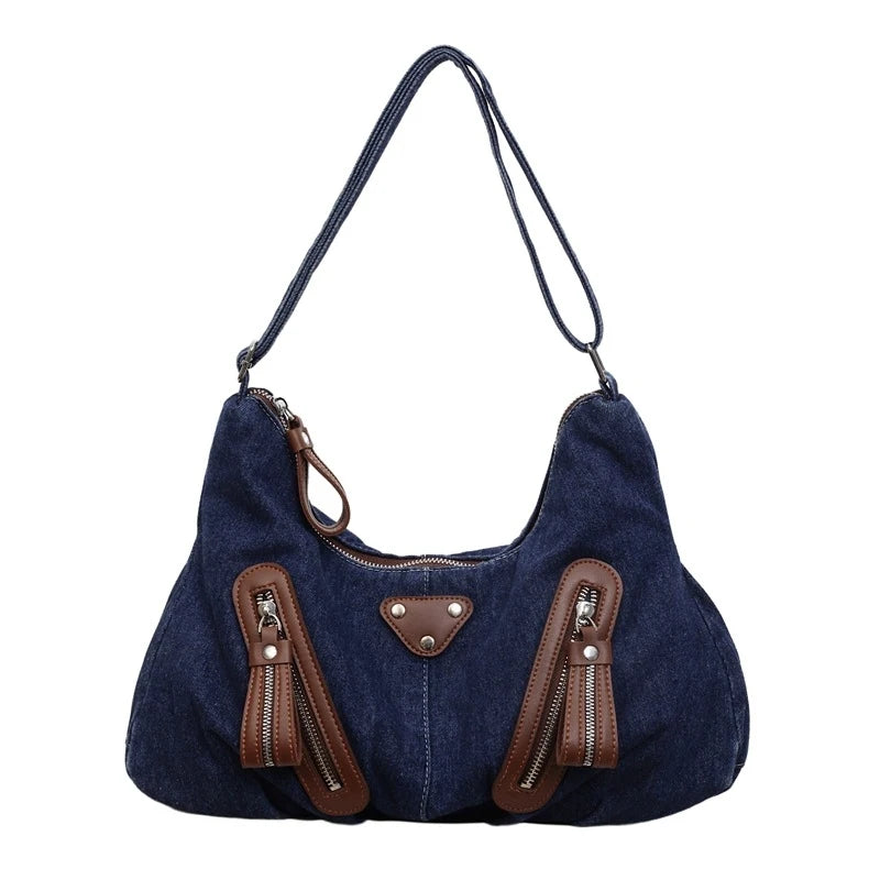 Y2K Denim Shoulder Bag Large Tote Commuter Handbag | Nixie
