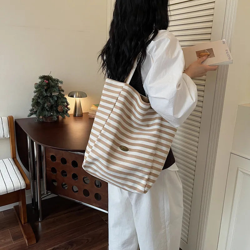 Korean Polka Dot Canvas Tote Bag – Large Shoulder Bag Women Canvas Shoulder Tote Nixie
