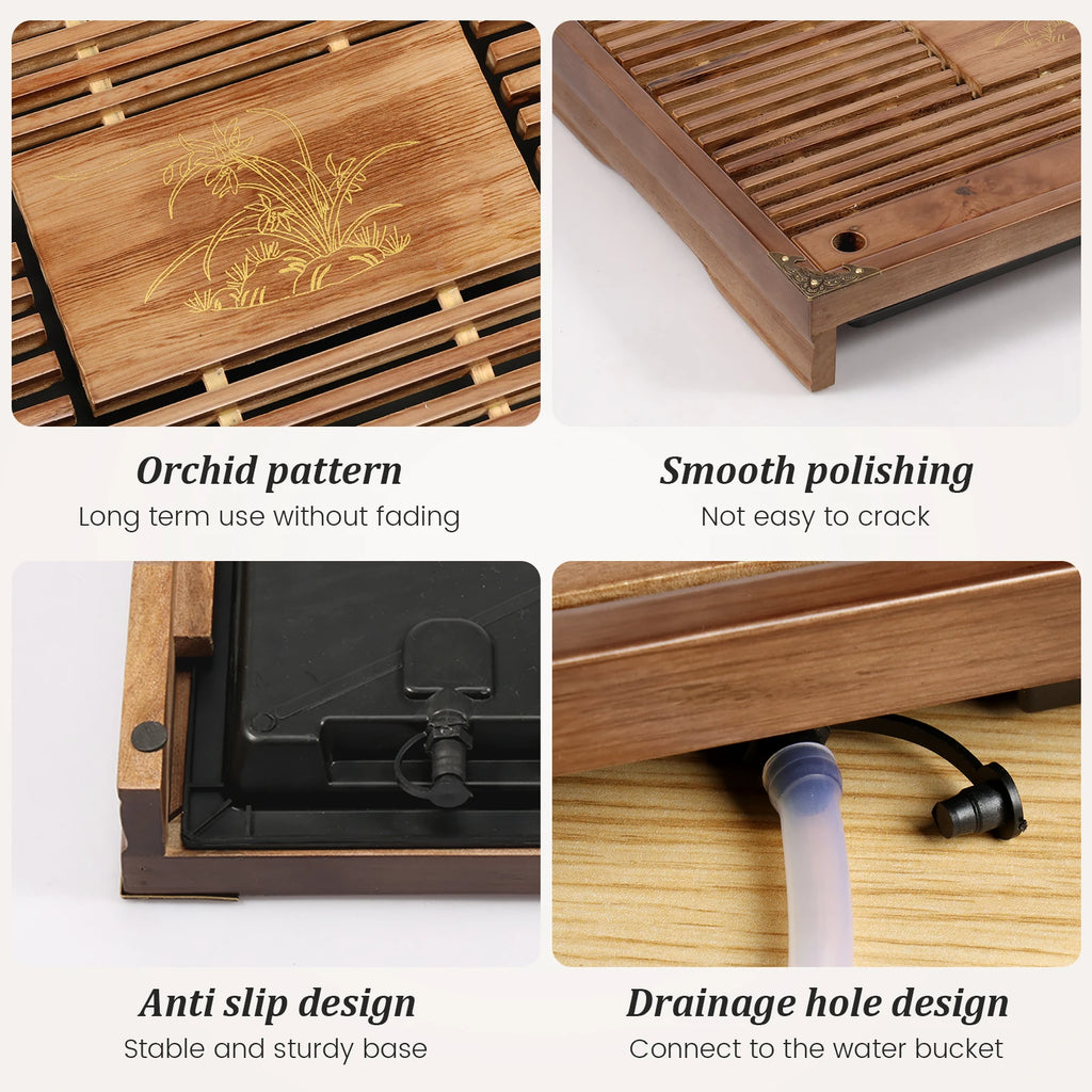 17" Wood Kung Fu Tea Tray | Vintage Chinese Tea Serving Tray Wood Tea Tray Nixie