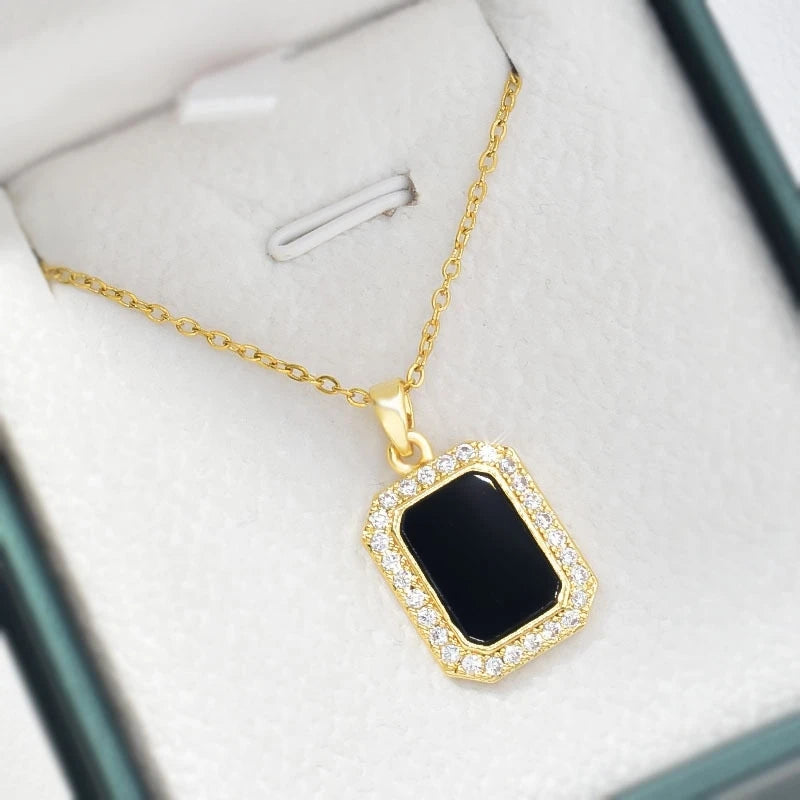 Black Square Pendant Necklace – Gold Collarbone Chain | Nixie Pendant Necklace Nixie