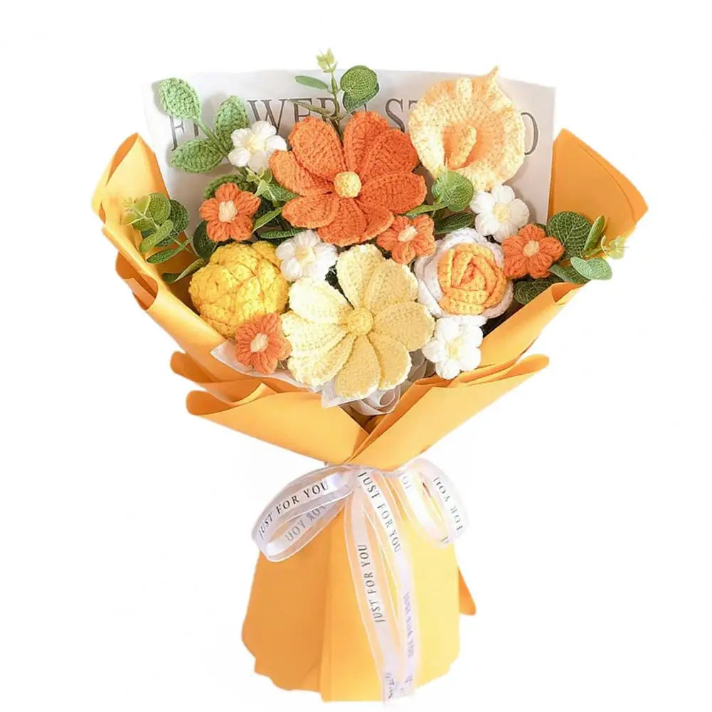 Handmade Crochet Rose Bouquet – Cotton Yarn Artificial Flowers Artificial Flower Bouquet Nixie YELLOW