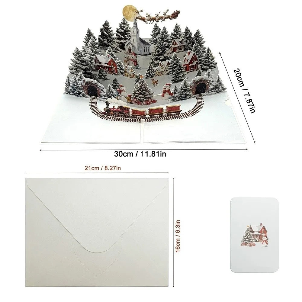 3D Pop-Up Christmas Card with Envelope – Snowy Village Scene Pop-Up Greeting Card Nixie