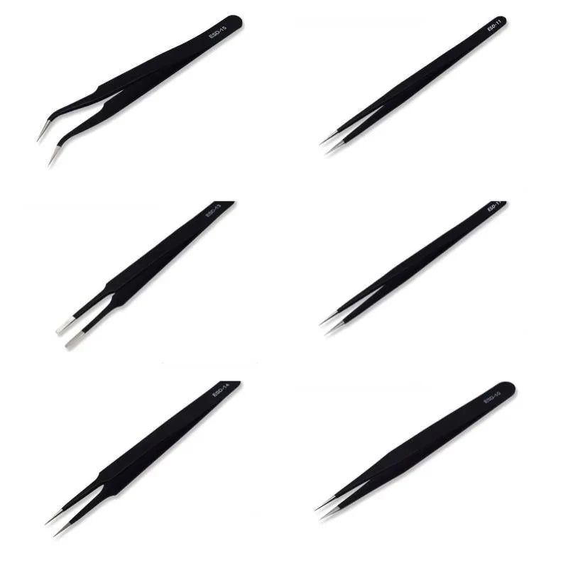 6-Piece ESD Anti-Static Precision Tweezers Set – Stainless Steel Precision Tweezers Set Nixie