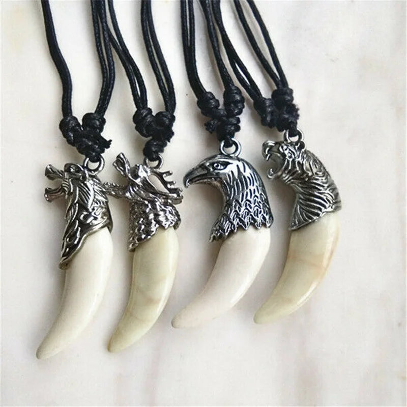 4Pcs Punk Fang Amulet Necklace Set – Eagle Wolf Leopard Pendants Pendant Necklace Set Nixie